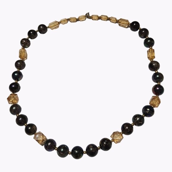 Artisan Tiger Eye Beaded Necklace Elegant Black Statement Fashion Jewelry Women - Picture 1 of 6